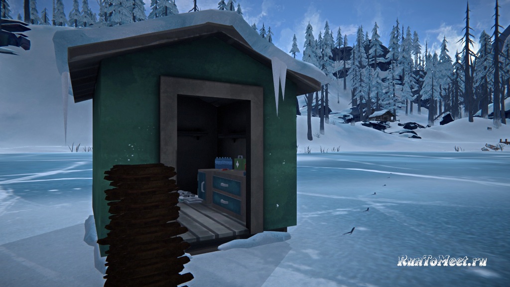 Оборудованная рыбацкая будка на Волчьей горе в игре The long dark