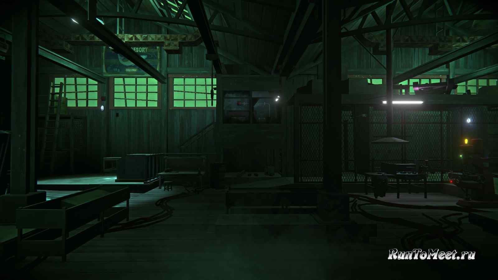 Внутренняя часть мастерской, на Бледной бухте, в игре The long dark. Вид со стороны входа.